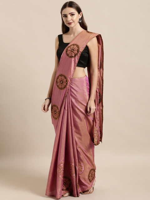 

The Chennai Silks Classicate Pink Embroidered Silk Blend Saree