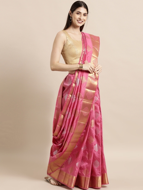 

The Chennai Silks Pink & Golden Jute Cotton Woven Design Saree