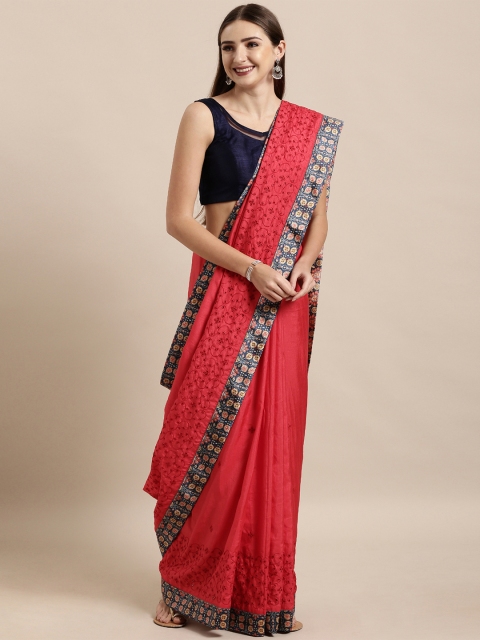 

The Chennai Silks Red Schiffli Embroidered Silk Blend Saree