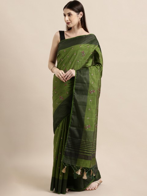 

The Chennai Silks Green & Black Jute Cotton Woven Design Saree
