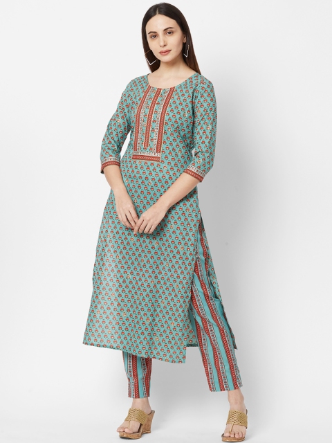 

FASHOR Women Green Floral Printed Kurta with Trousers