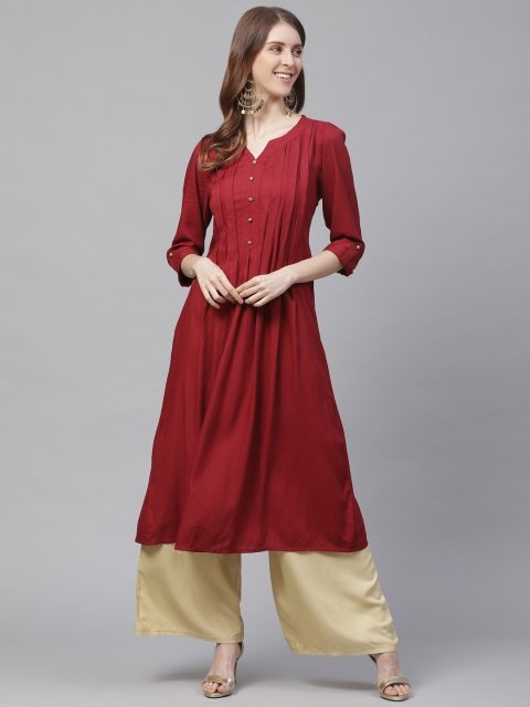 

clorals Women Maroon Solid A-Line Kurta