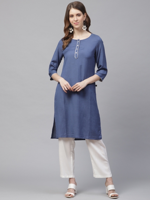 

clorals Women Blue Solid Straight Kurta