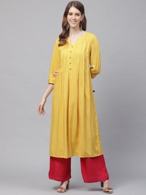 

clorals Women Mustard Yellow Solid A-Line Kurta
