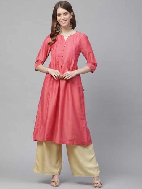 

clorals Women Pink Solid A-Line Kurta