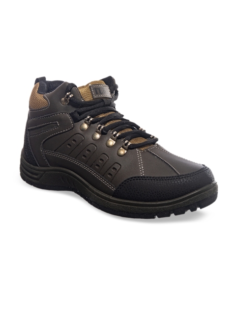 

Khadims Men Olive Green & Black Colourblocked Synthetic Mid-Top Flat Boots