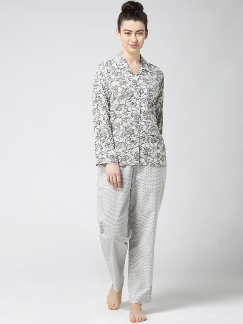 

ADORENITE Women White & Black Printed Night suit