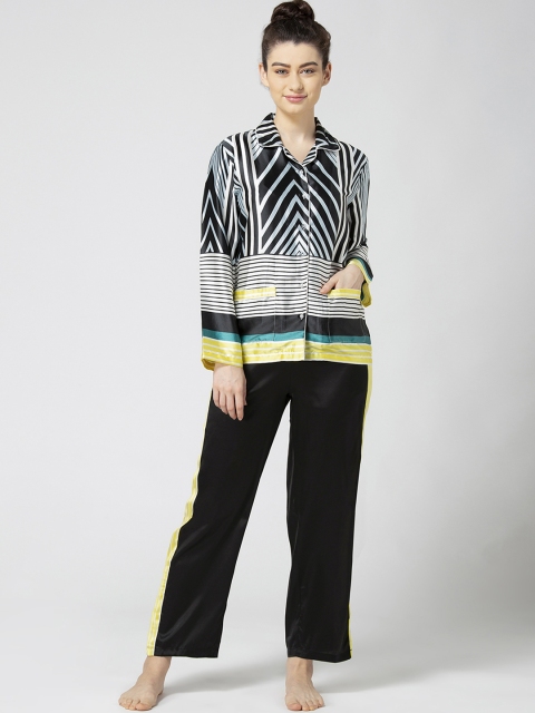 

ADORENITE Women Black & White Printed Night suit