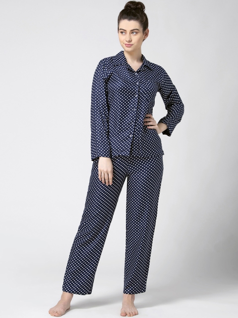 

ADORENITE Women Navy Blue & White Printed Night suit