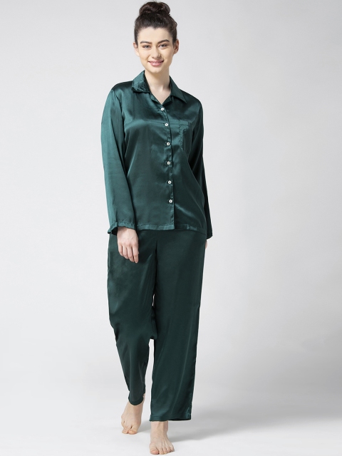 

ADORENITE Women Green Solid Night suit