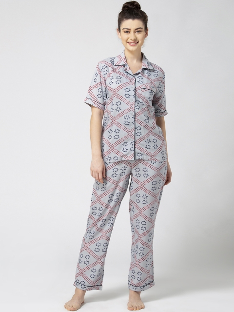 

ADORENITE Women Grey Printed Night suit