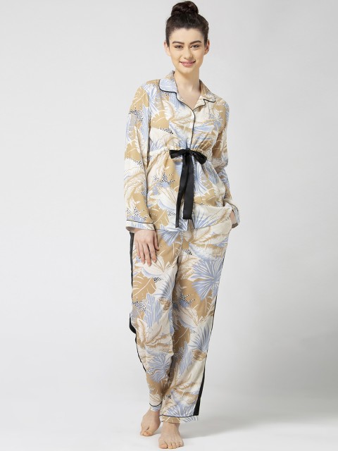 

ADORENITE Women Off-White & Beige Floral Printed Night suit