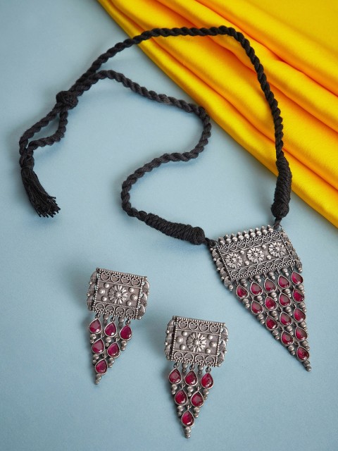 

GloBox By ZeroKaata Silver-Plated & Red Oxidized Choker Necklace Set