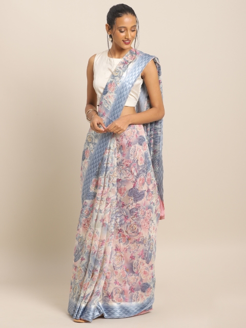 

KALINI Blue & Pink Linen Blend Printed Saree