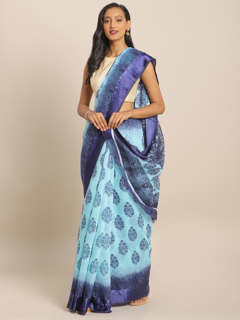 

KALINI Blue Printed Linen Blend Saree