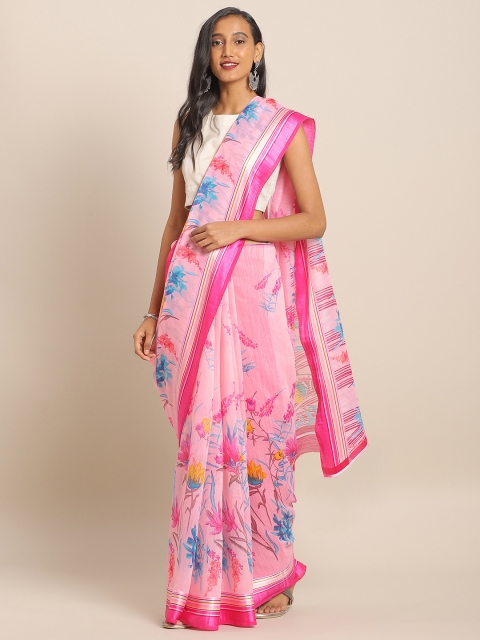 

KALINI Pink Printed Linen Blend Saree