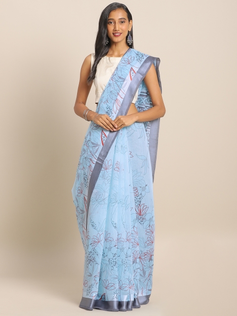 

KALINI Blue & Grey Linen Blend Printed Saree