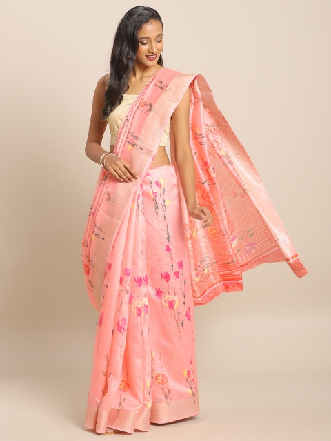 

KALINI Pink Printed Linen Blend Saree