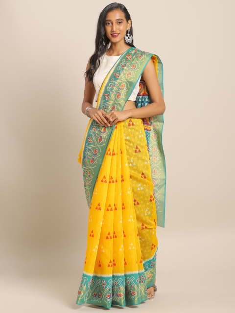 

KALINI Mustard Yellow Printed Linen Blend Saree