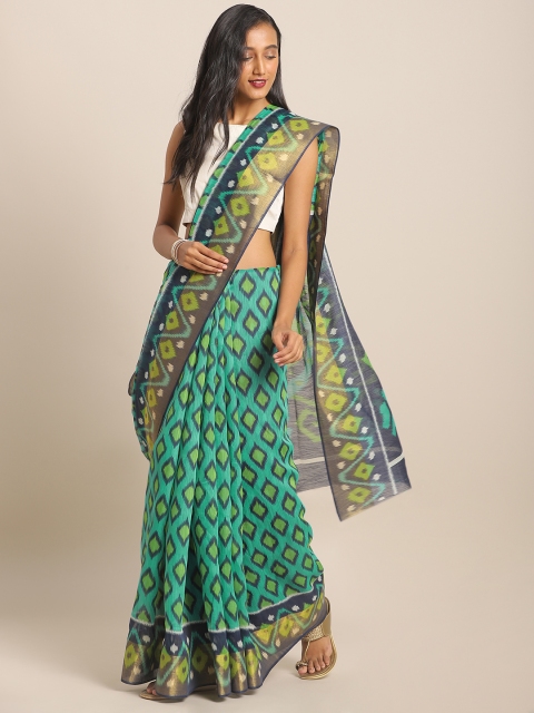 

KALINI Sea Green & Blue Linen Blend Printed Saree