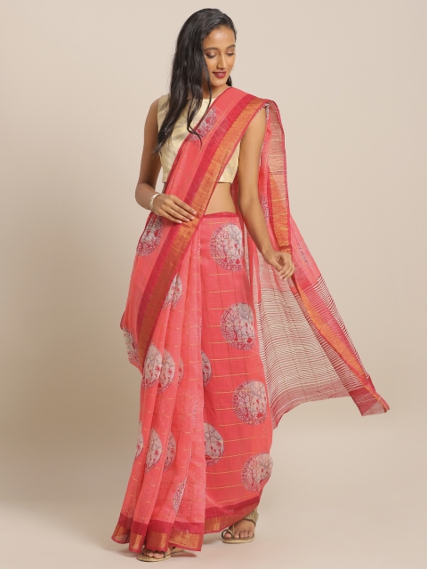 

KALINI Pink Woven Design Linen Blend Saree