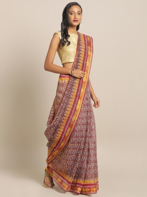 

KALINI Pink & Mustard Yellow Linen Blend Printed Saree