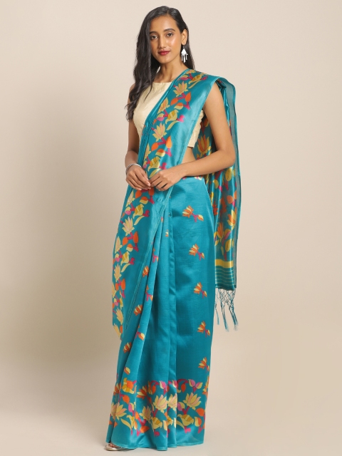 

KALINI Blue & Orange Art Silk Printed Saree