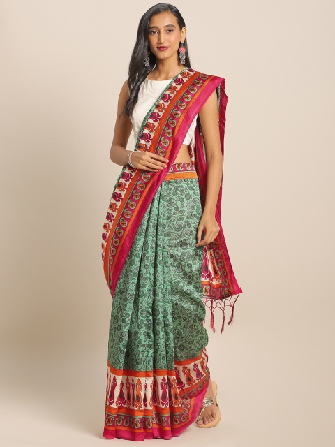

KALINI Green & Pink Art Silk Printed Saree