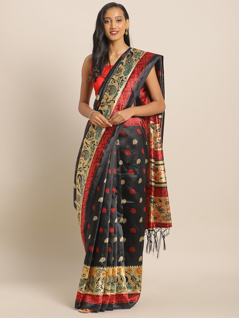 

KALINI Black & Red Art Silk Printed Saree