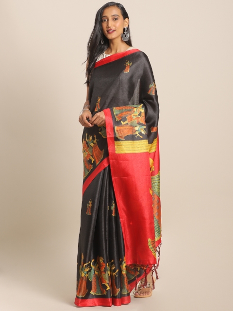 

KALINI Black & Red Cotton Blend Printed Khadi Saree
