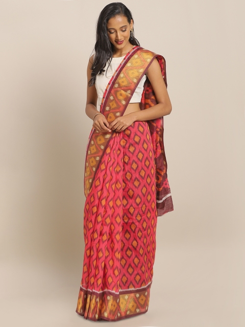 

KALINI Peach-Coloured Printed Linen Blend Saree