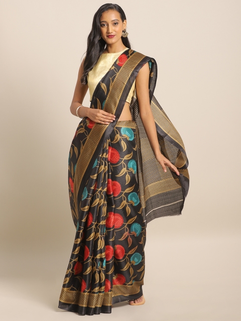 

KALINI Black & Red Floral Printed Cotton Blend Saree