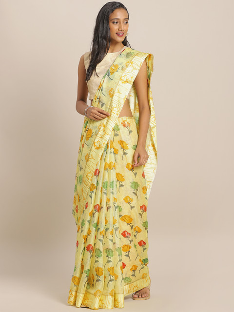 

KALINI Yellow & Red Linen Blend Printed Saree