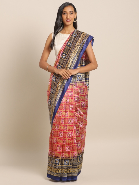 

KALINI Pink & Beige Art Silk Checked Saree