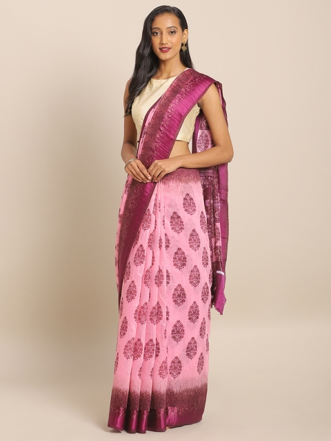 

KALINI Pink Printed Linen Blend Saree