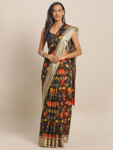 

KALINI Black & Beige Linen Blend Printed Saree