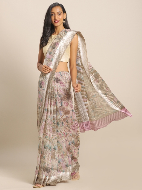 

KALINI Pink & Beige Linen Blend Printed Saree