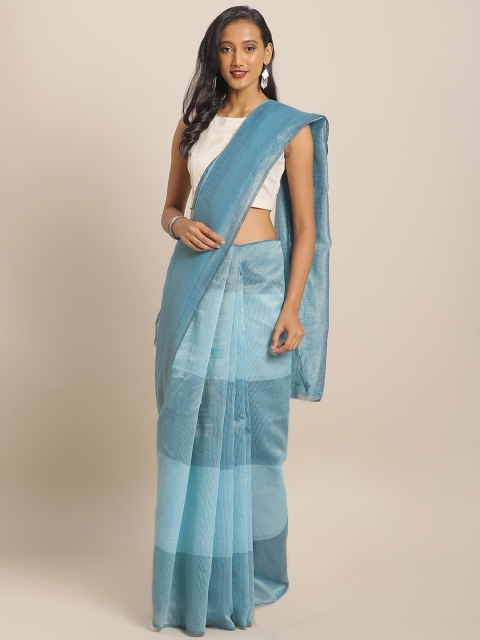 

KALINI Blue & Gold-Coloured Striped Art Silk Saree