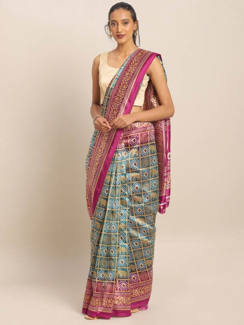 

KALINI Green & Gold-Toned Printed Art Silk Saree
