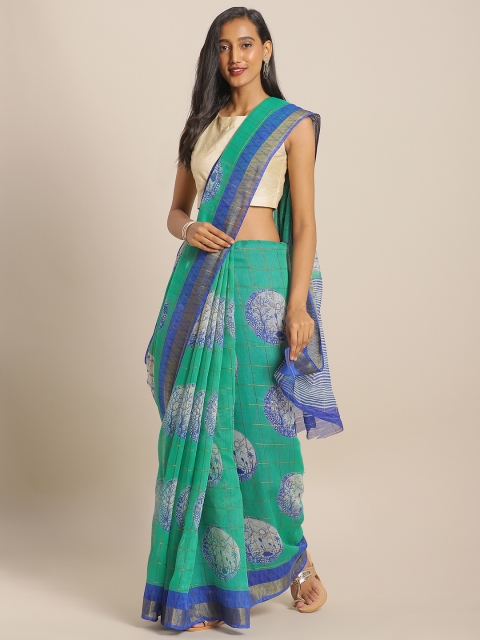 

KALINI Green & Blue Linen Blend Printed Saree