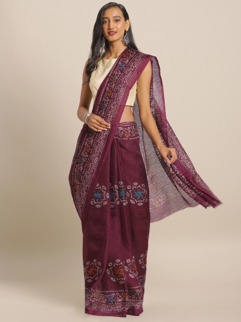 

KALINI Violet Ethnic Printed Jute Cotton Saree