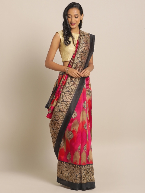 

KALINI Pink & Black Art Silk Printed Saree