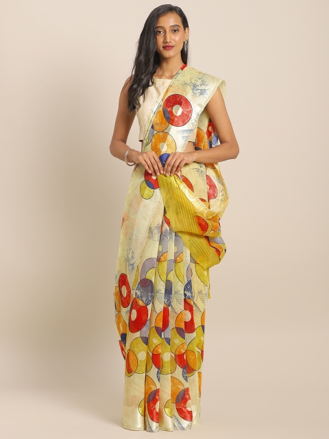 

KALINI Yellow & Red Linen Blend Printed Saree