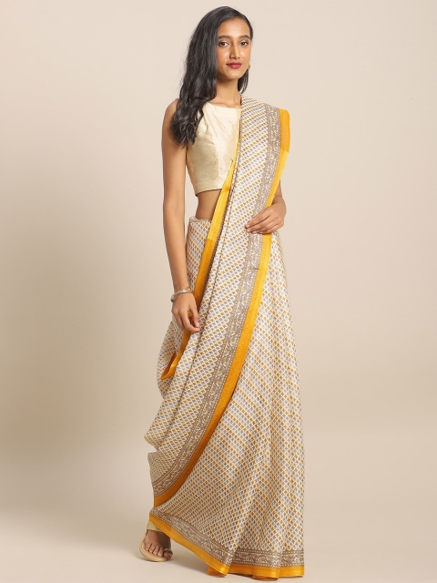 

KALINI Yellow & Grey Cotton Blend Printed Khadi Saree