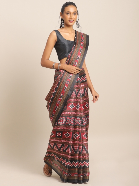 

KALINI Black & Maroon Cotton Blend Printed Khadi Saree