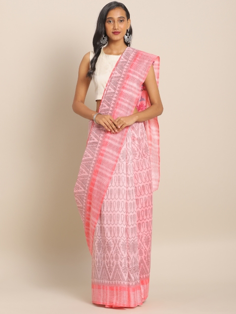 

KALINI Pink Printed Linen Blend Saree
