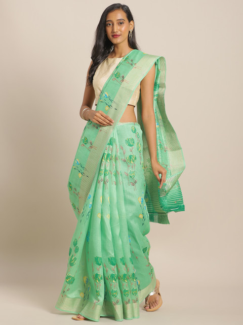 

KALINI Green Printed Linen Blend Saree