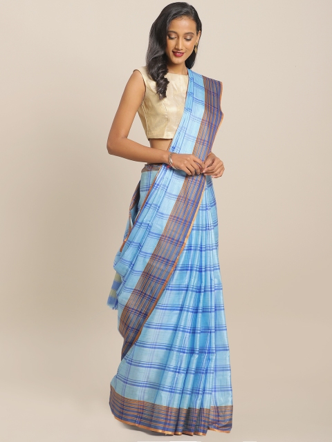 

KALINI Blue Checked Mysore Art Silk Saree