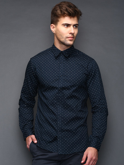 

SELECTED Navy Printed Slim Casual Shirt, Navy blue