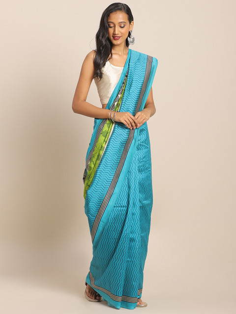 

KALINI Teal Blue Printed Art Silk Saree